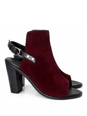 Rag & Bone Wyatt burgundy suede leather open toe bootie sandals, size 9.5